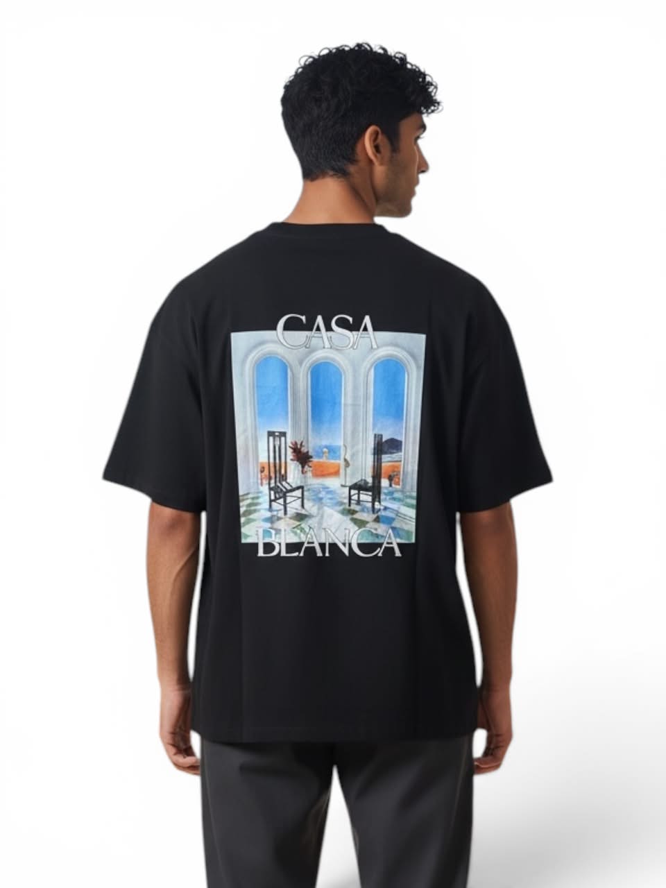 CASA BLANCA Oversized Graphic T-Shirt – Blac