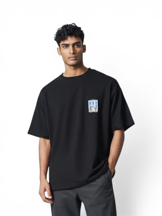 CASA BLANCA Oversized Graphic T-Shirt – Blac